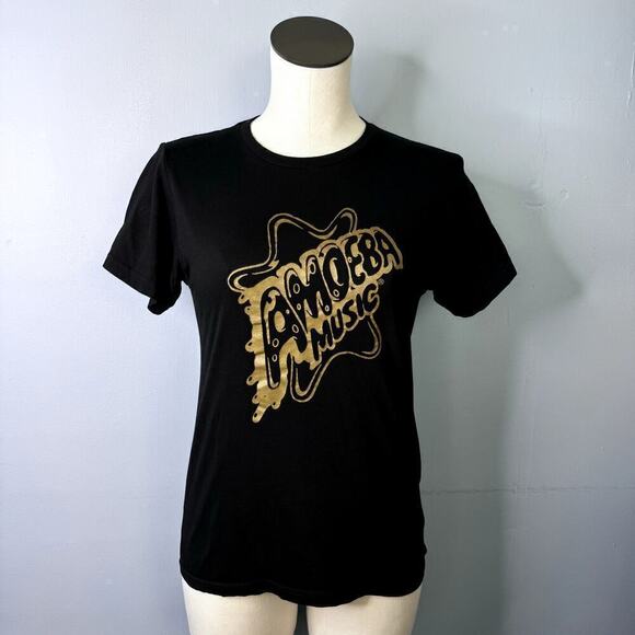 Amoeba Music Limited Edition Gold on Black Logo Graphic Fitted T-Shirt Size XS - Picture 1 of 11